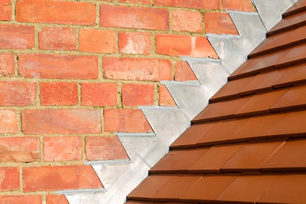 Metal flashing at the valley points on a roof